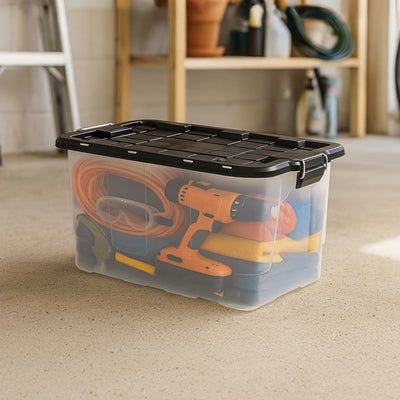 Homz 2 Pack 30-Gallon Clear Plastic Stackable Home Storage Bin with Lid, Black