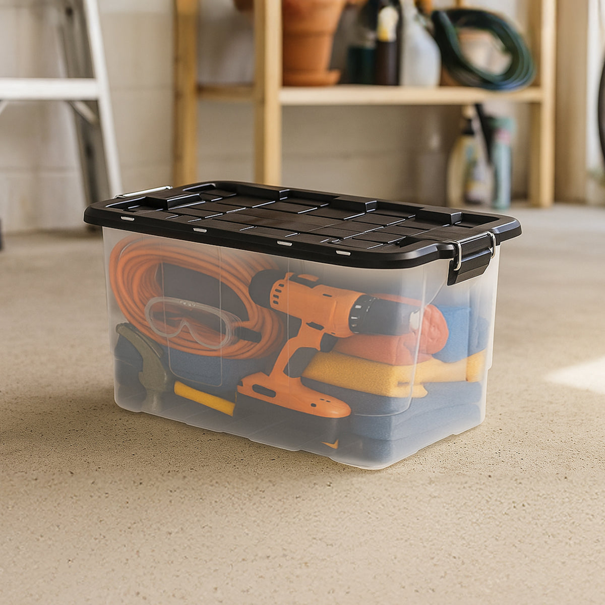 Homz 2 Pack 30-Gallon Clear Plastic Stackable Home Storage Bin W Lid (Open Box)