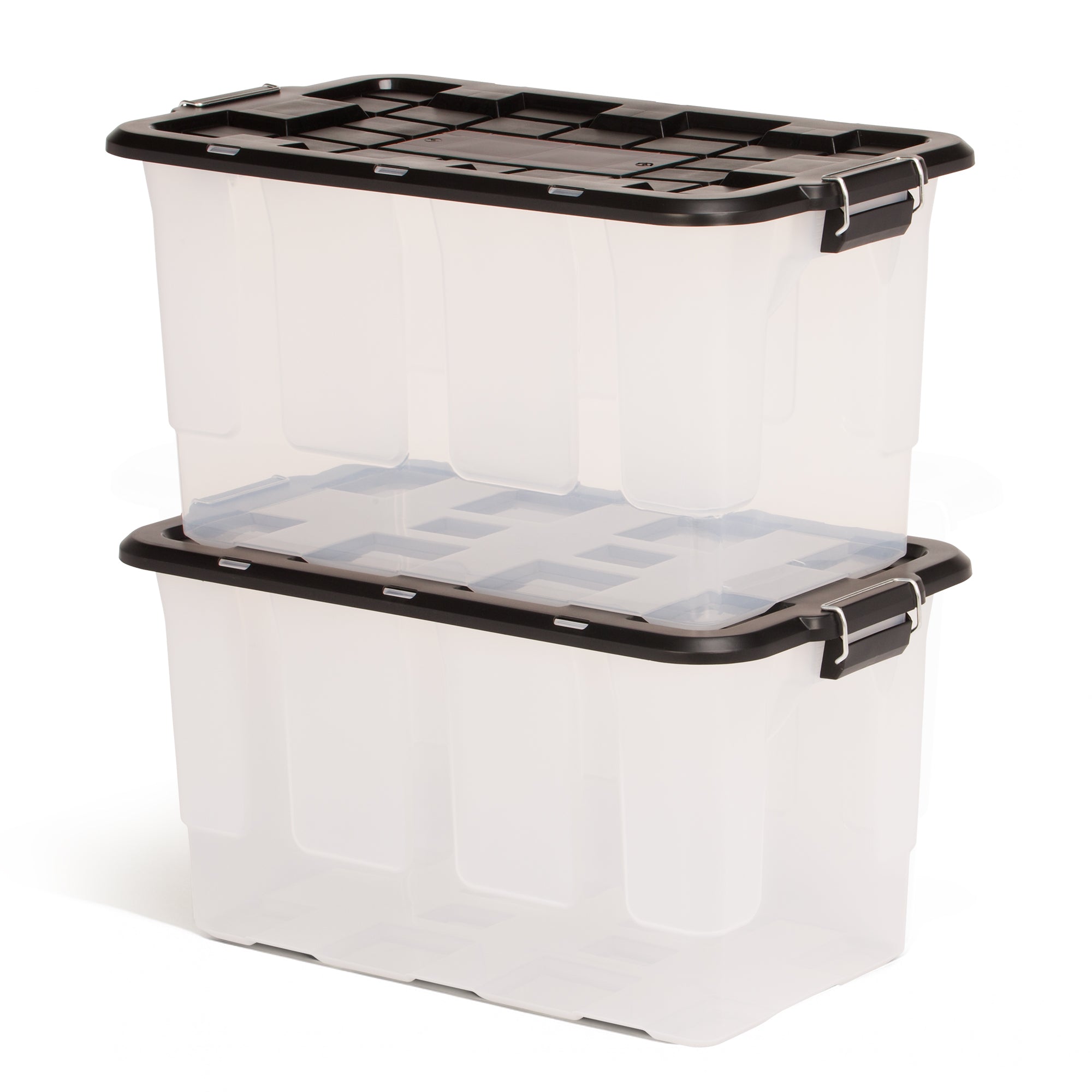 Homz 2 Pack 30-Gallon Clear Plastic Stackable Home Storage Bin with Lid, Black