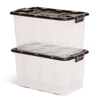 Homz 2 Pack 30-Gallon Clear Plastic Stackable Home Storage Bin with Lid, Black