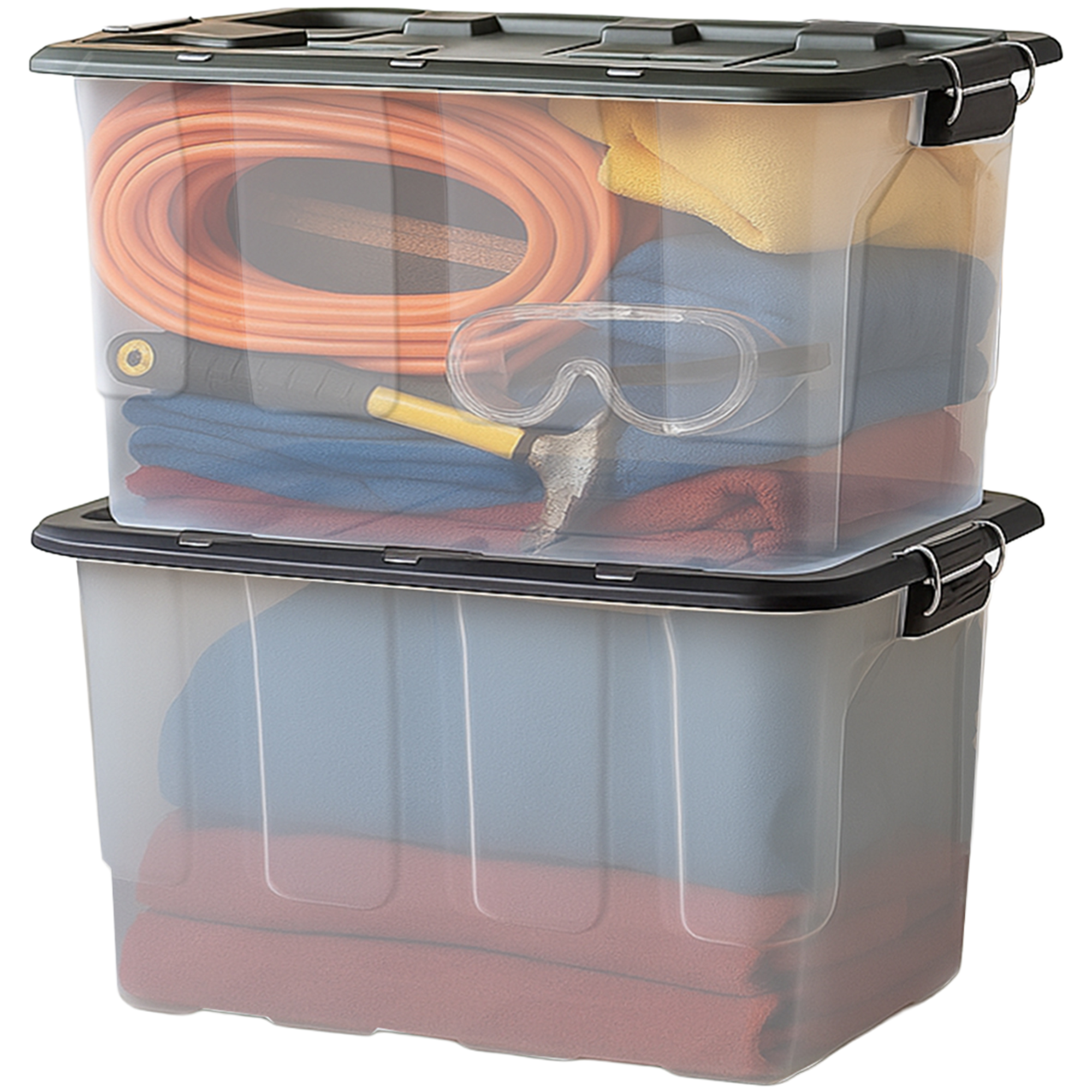 Homz 2 Pack 30-Gallon Clear Plastic Stackable Home Storage Bin with Lid, Black