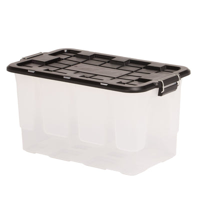Homz 2 Pack 30-Gallon Clear Plastic Stackable Home Storage Bin with Lid, Black