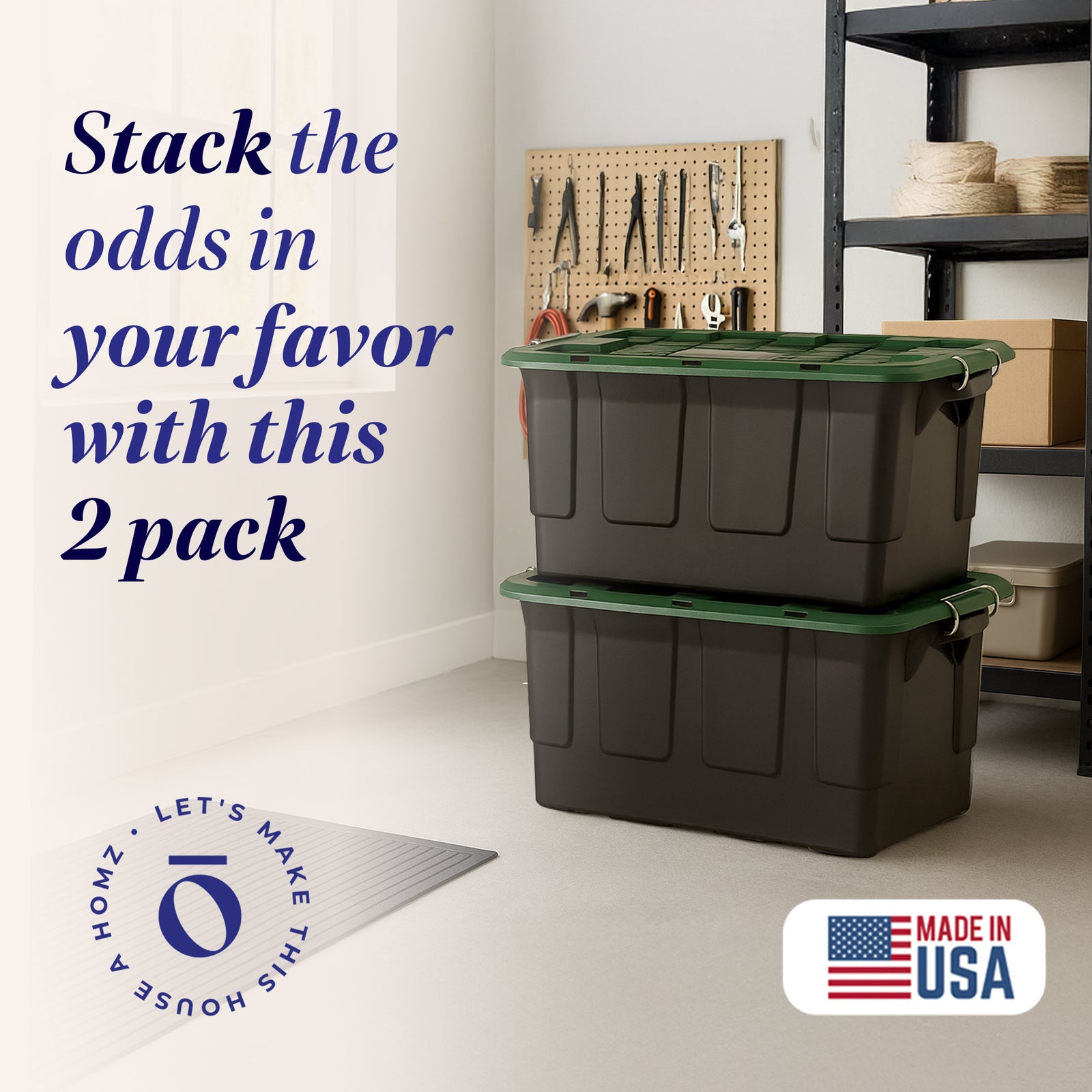 Homz 2 Pack 30-Gallon Plastic Stackable Home Storage Bins with Lids, (Open Box) - VMInnovations