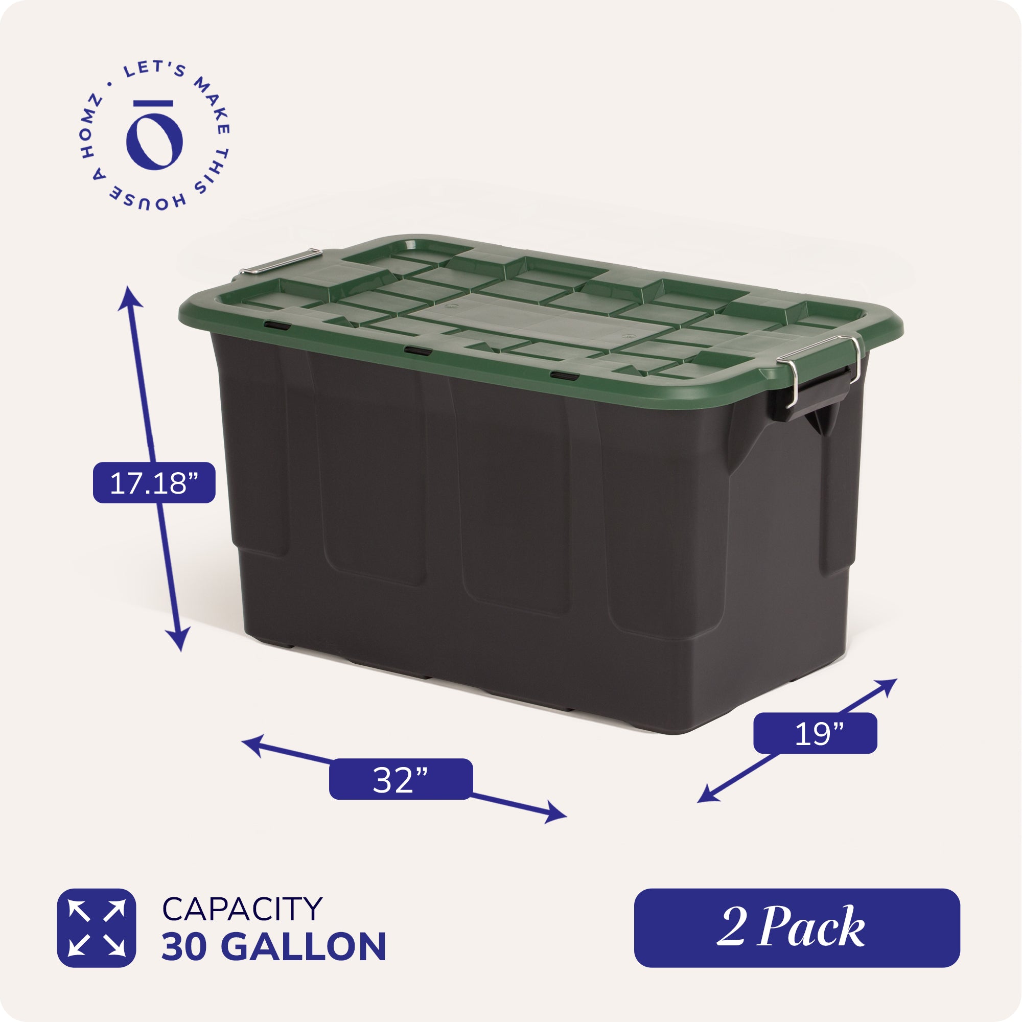 Homz 2 Pack 30-Gallon Plastic Stackable Home Storage Bins with Lids, (Open Box) - VMInnovations