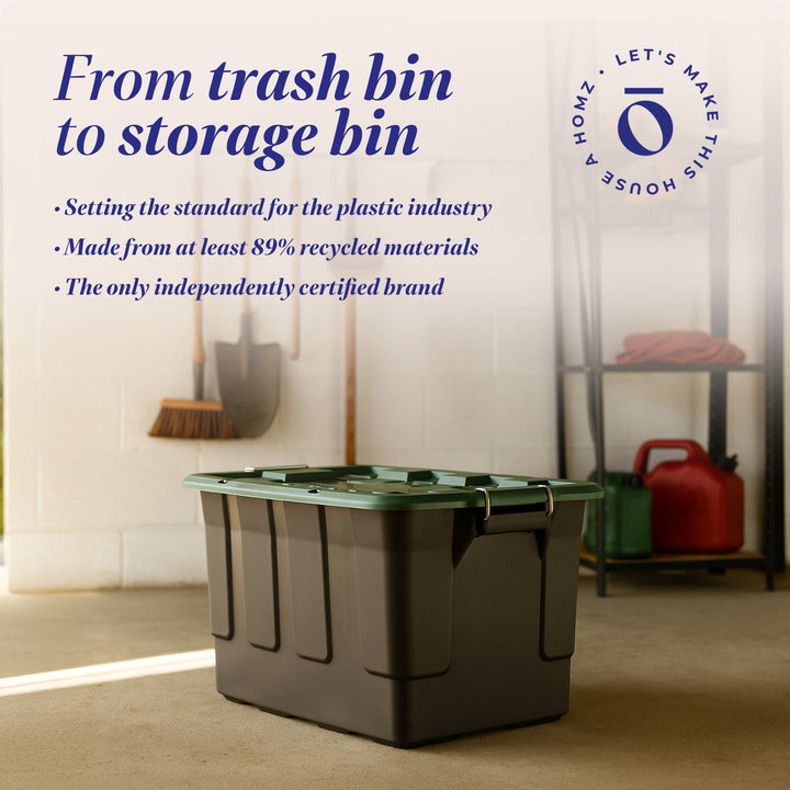 Homz 2 Pack 30-Gallon Plastic Stackable Home Storage Bins with Lids, Black/Green