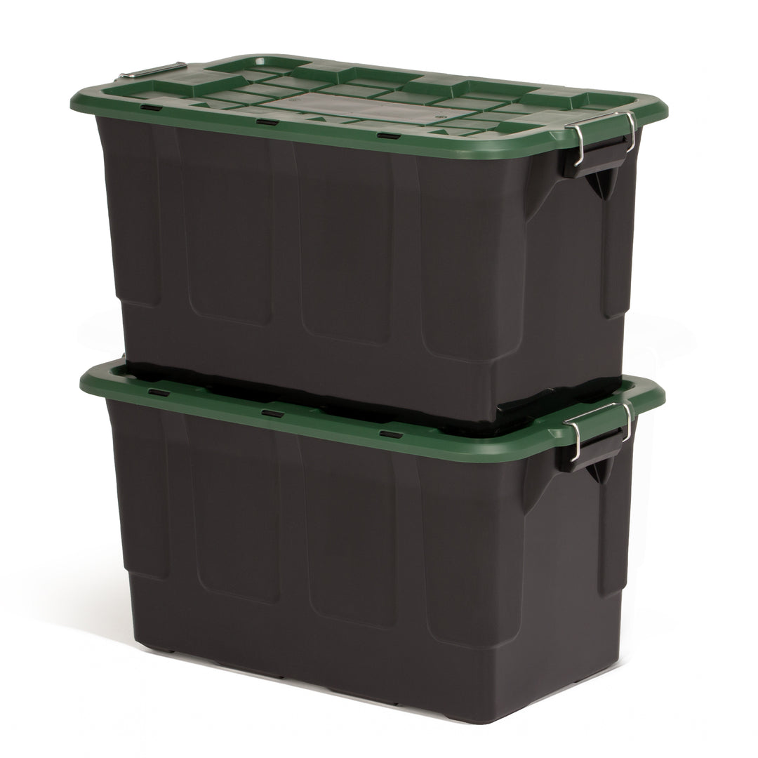 Homz 2 Pack 30-Gallon Plastic Stackable Home Storage Bins with Lids, Black/Green