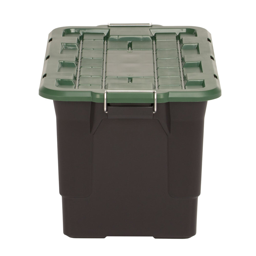 Homz 2 Pack 30-Gallon Plastic Stackable Home Storage Bins with Lids, Black/Green