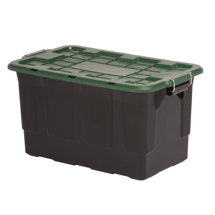 Homz 2 Pack 30-Gallon Plastic Stackable Home Storage Bins with Lids, Black/Green