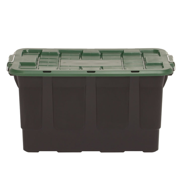 Homz 2 Pack 30-Gallon Plastic Stackable Home Storage Bins with Lids, Black/Green