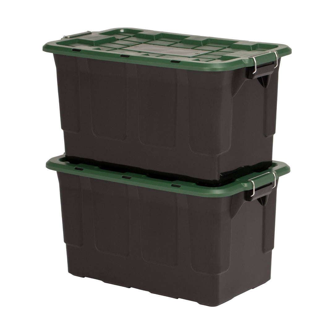 Homz 2 Pack 30-Gallon Plastic Stackable Home Storage Bins with Lids, Black/Green