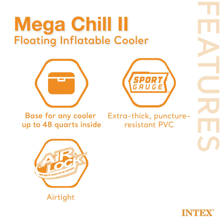 Intex Inflatable Mega Chill II 72 Can Beverage Cooler Float with Lid, 2 Pack