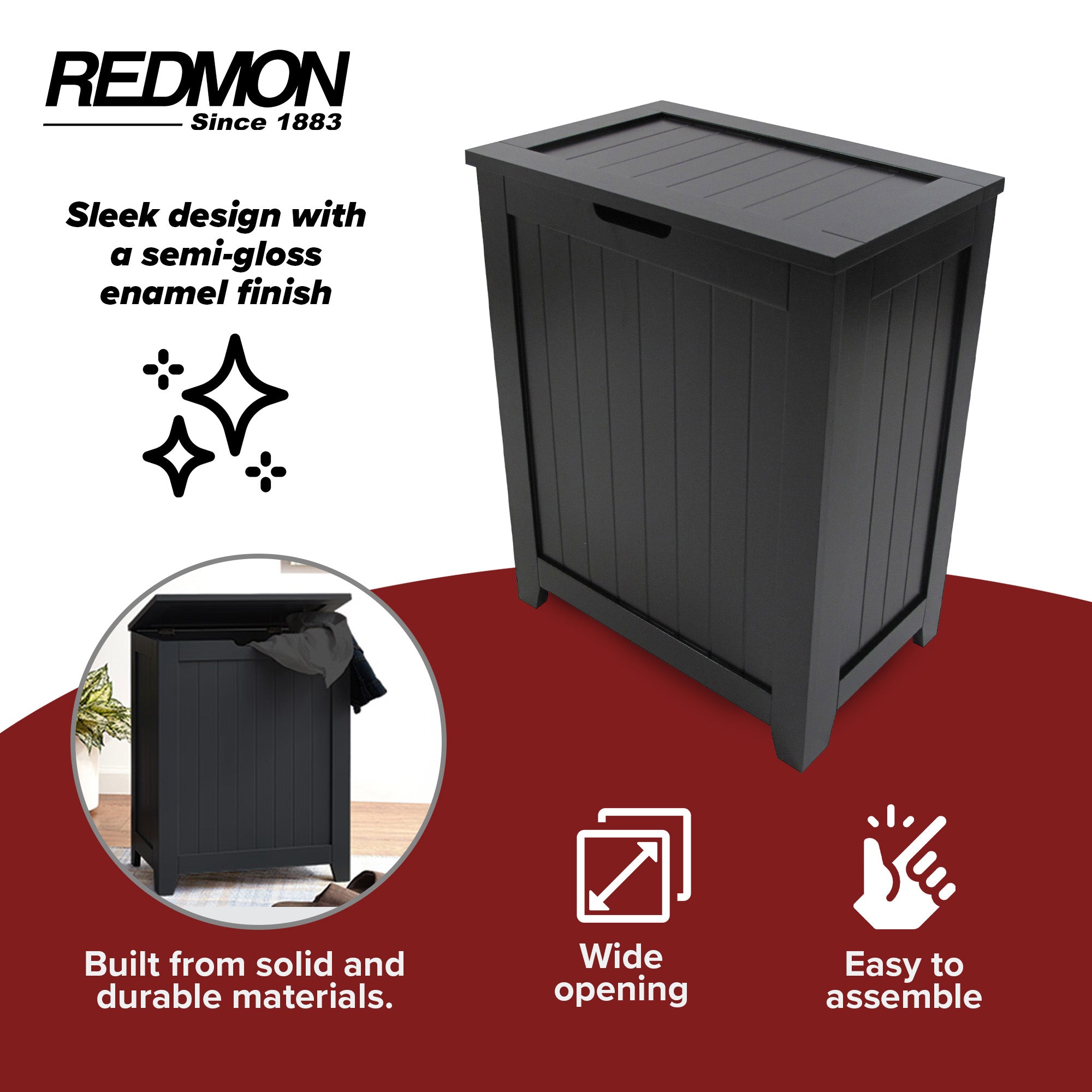 Redmon Contemporary Wooden Clothes Hamper for Bedroom & Laundry Room (Open Box)