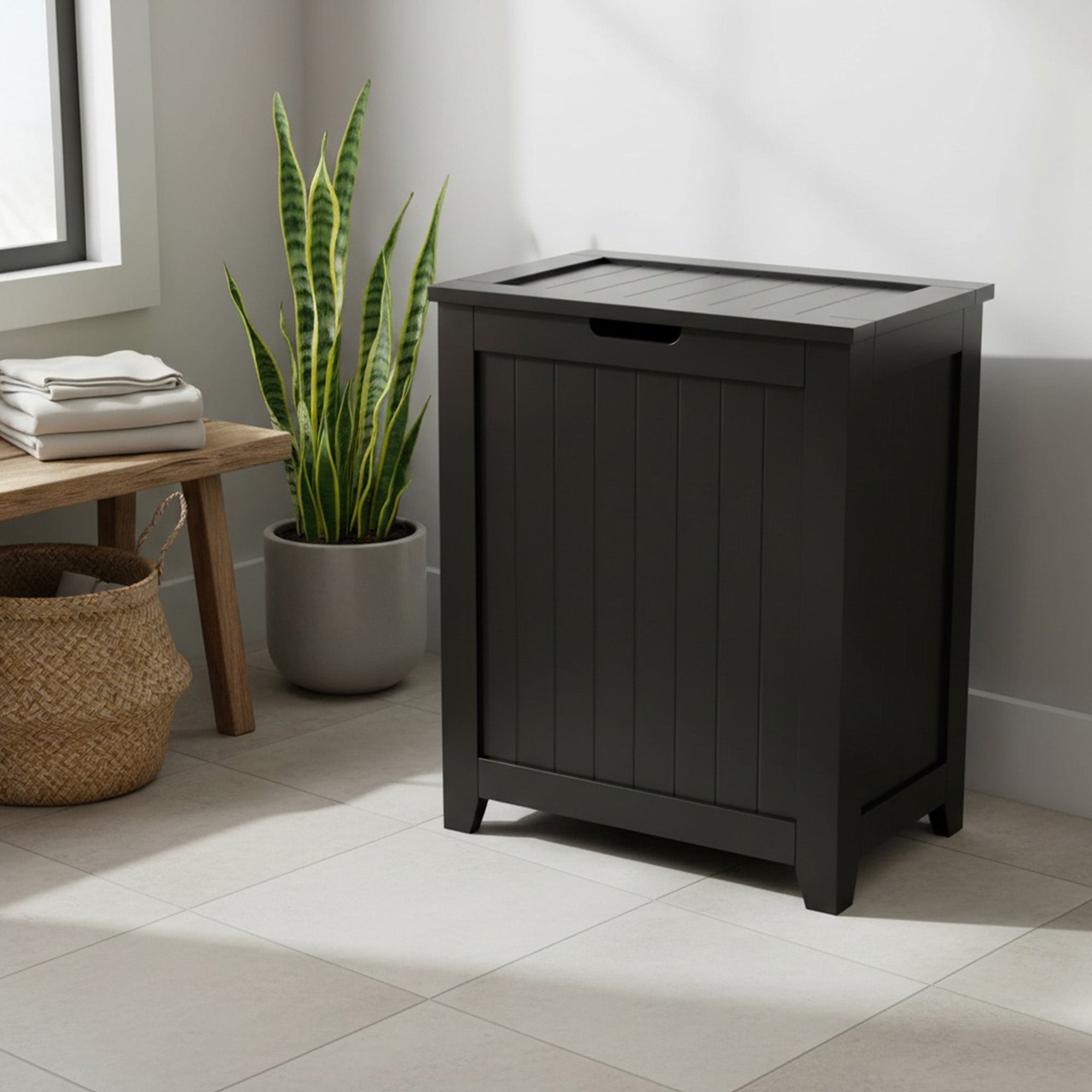 Redmon Contemporary Wooden Clothes Hamper for Bedroom & Laundry Room (Open Box)