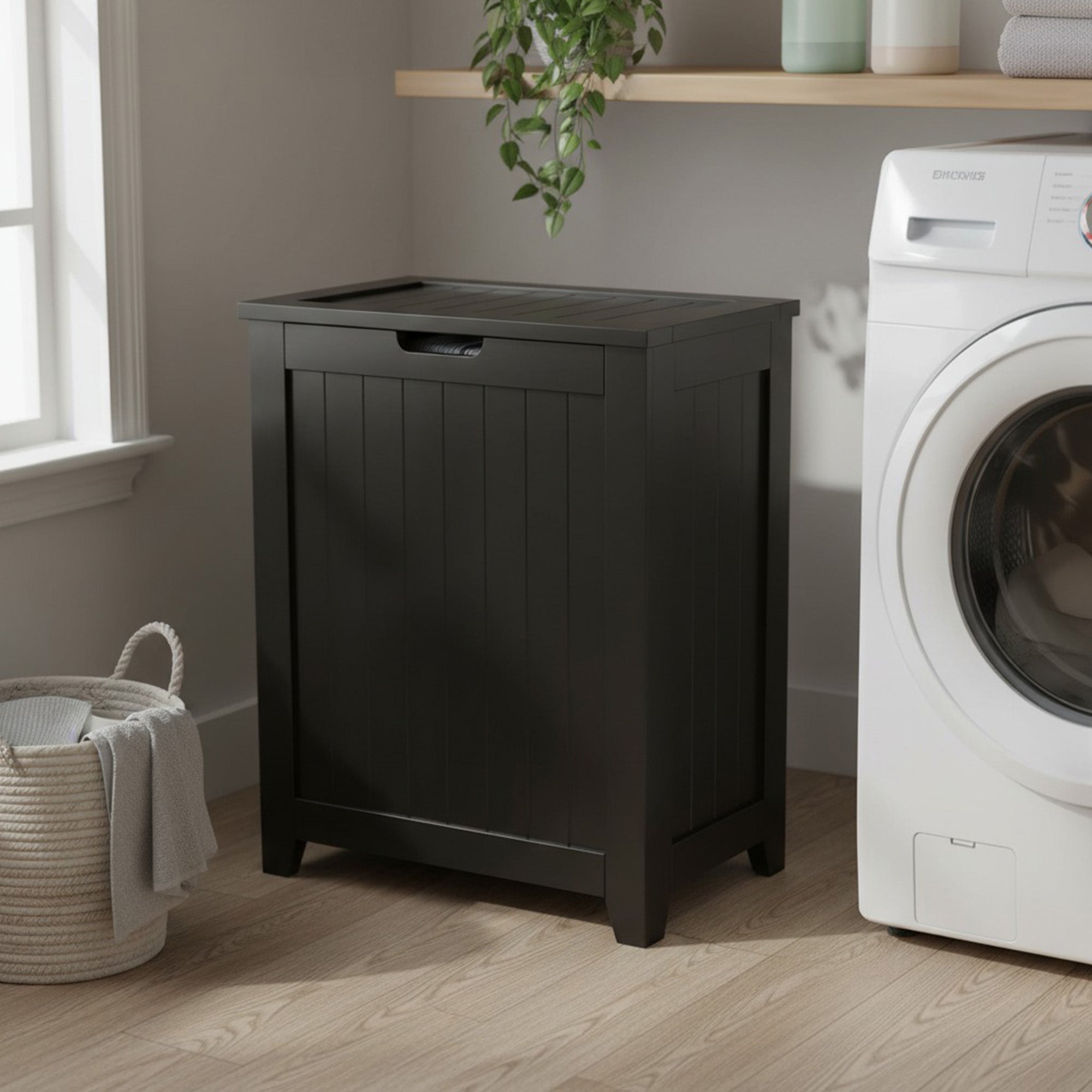Redmon Contemporary Wooden Clothes Hamper for Bedroom & Laundry Room (Open Box)