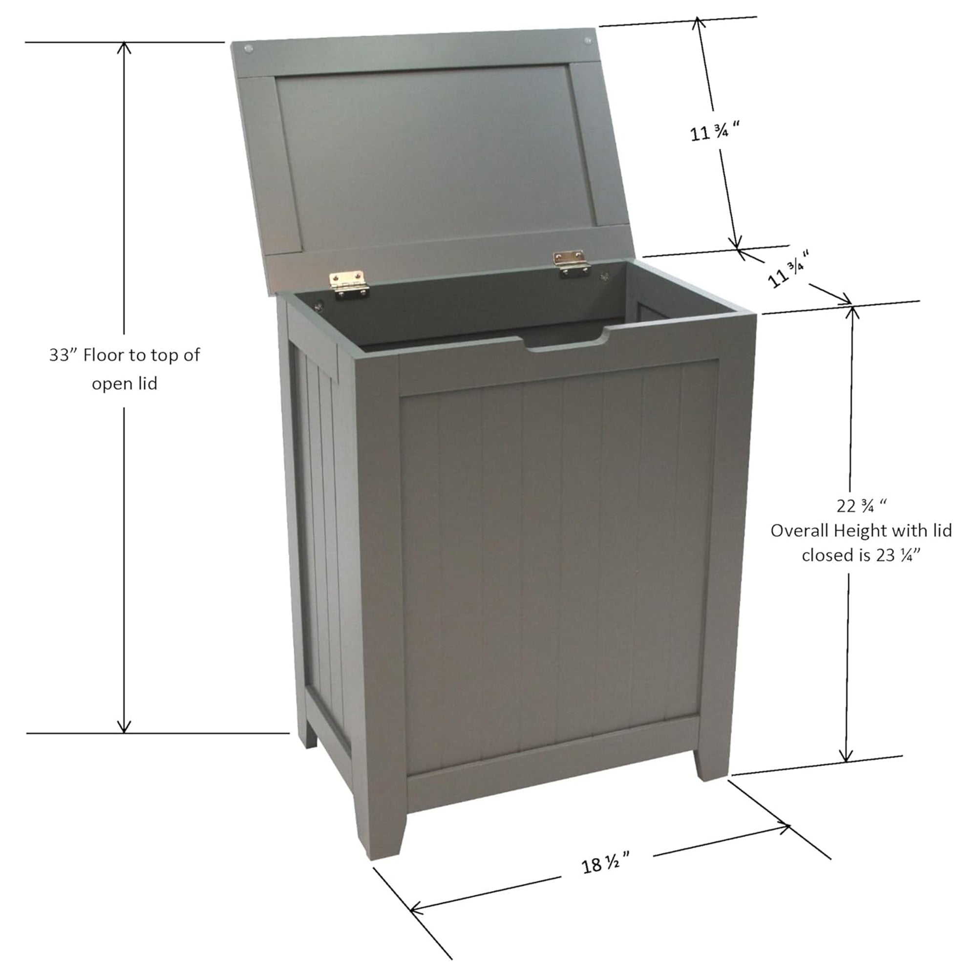 Redmon Contemporary Wooden Clothes Hamper for Bedroom and Laundry Room, Gray - VMInnovations