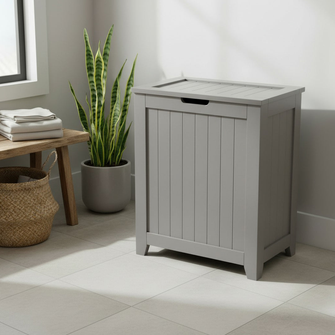 Redmon Contemporary Wooden Clothes Hamper for Bedroom and Laundry Room, Gray