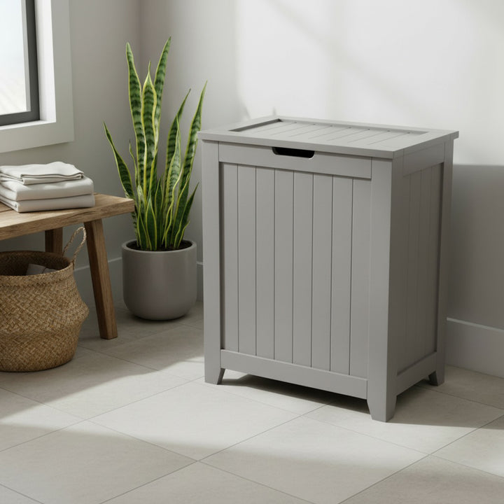 Redmon Contemporary Wooden Clothes Hamper for Bedroom and Laundry Room, Gray