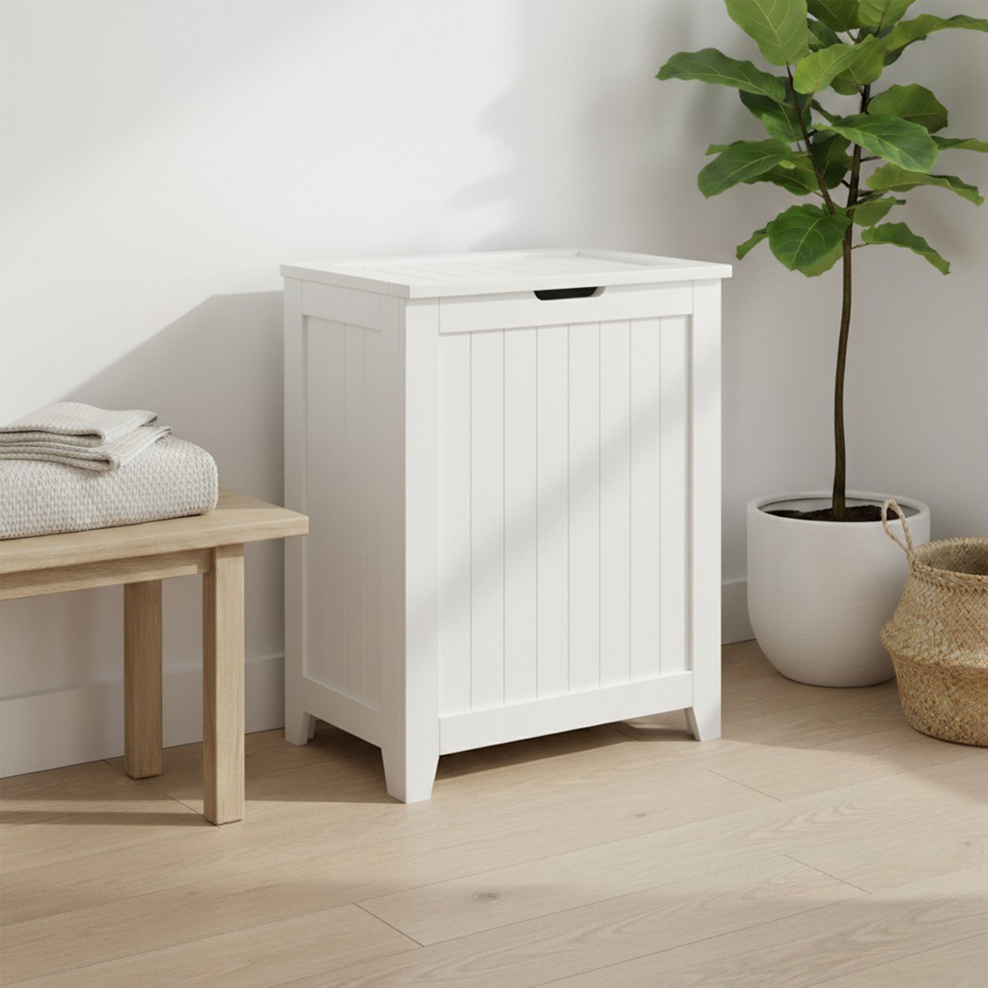 Redmon Contemporary Wooden Clothes Hamper for Bedroom & Laundry Room (Open Box)