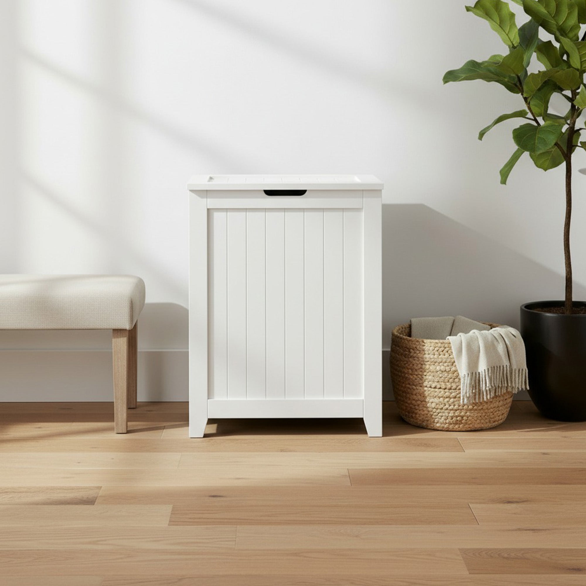 Redmon Contemporary Wooden Clothes Hamper for Bedroom & Laundry Room (Open Box)