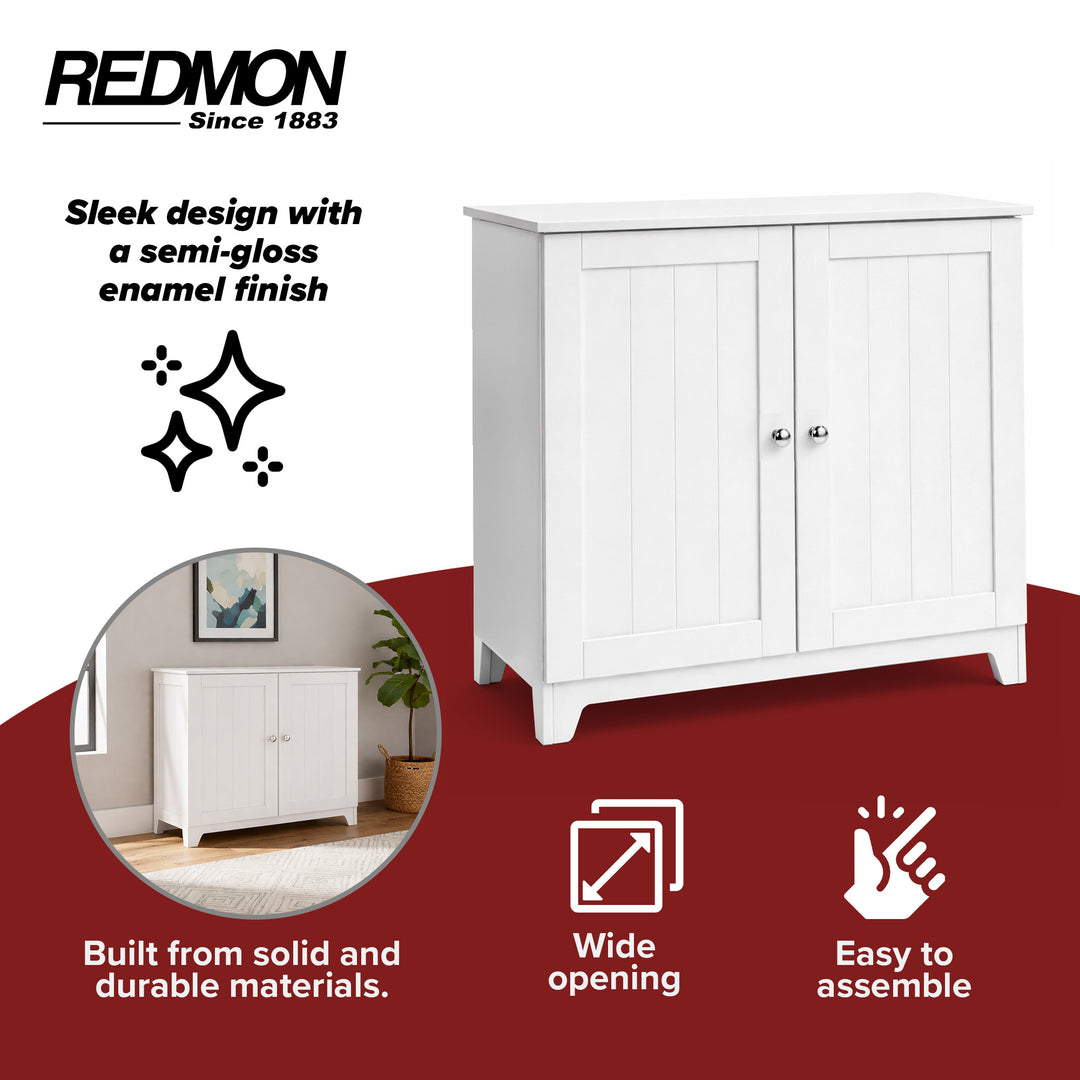 Redmon Double Door Freestanding Floor Cabinet, Modern Wooden Furniture, White