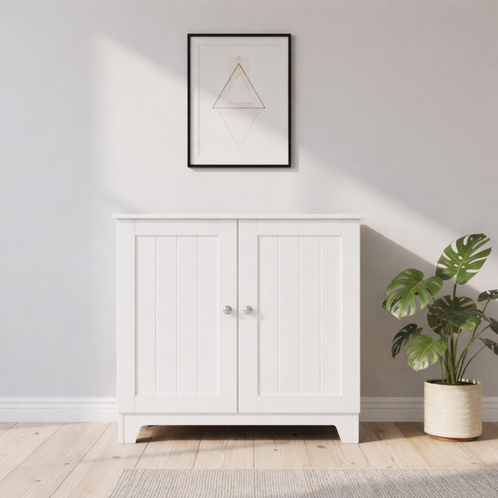 Redmon Double Door Freestanding Floor Cabinet, Modern Wooden Furniture, White