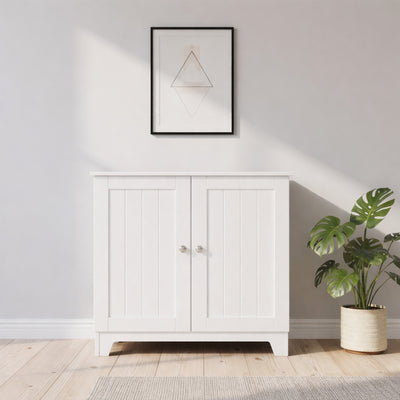 Redmon Double Door Freestanding Floor Cabinet, Modern Wooden Furniture, White