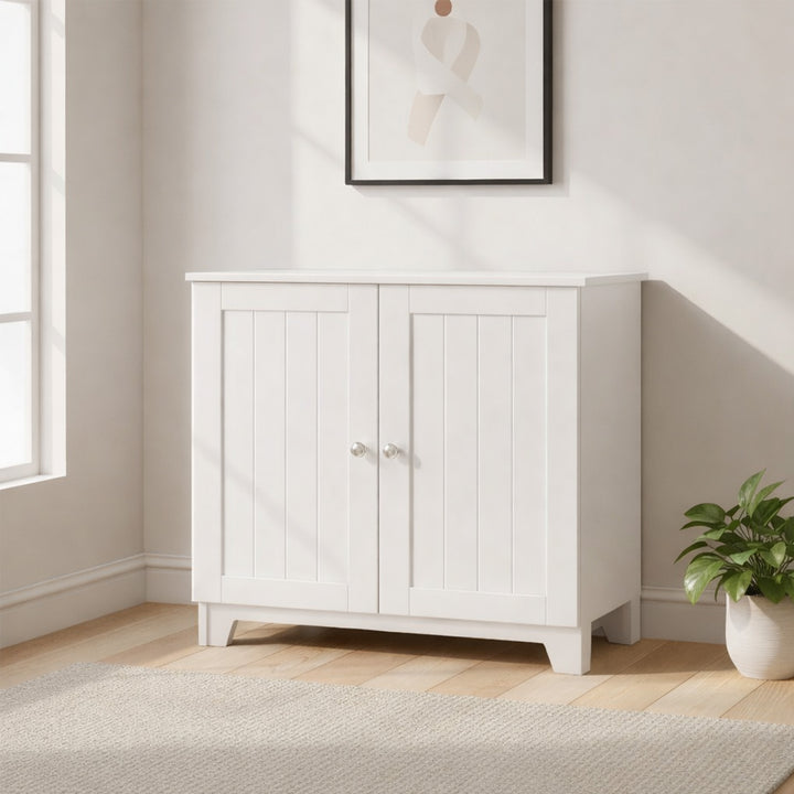 Redmon Double Door Freestanding Floor Cabinet, Modern Wooden Furniture, White