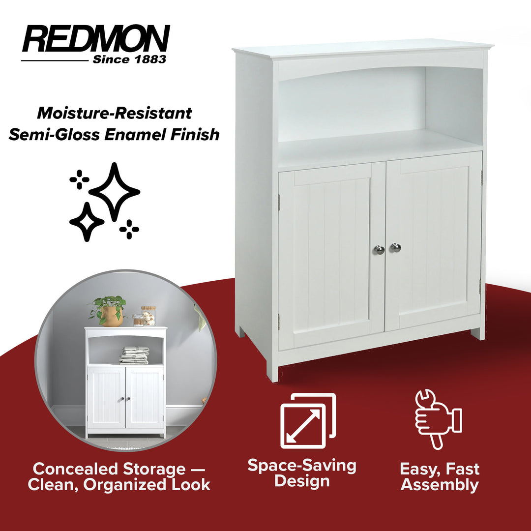 Redmon Double Door Bathroom Floor Cabinet with Open Shelf Storage, White