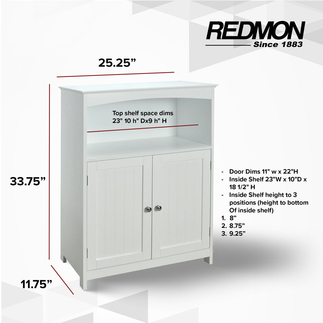 Redmon Double Door Bathroom Floor Cabinet with Open Shelf Storage, White