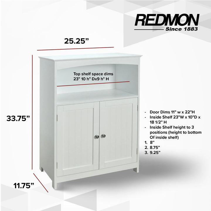 Redmon Double Door Bathroom Floor Cabinet with Open Shelf Storage, White