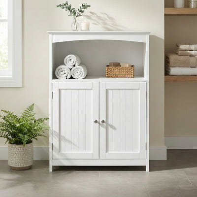 Redmon Double Door Bathroom Floor Cabinet with Open Shelf Storage, (Open Box)
