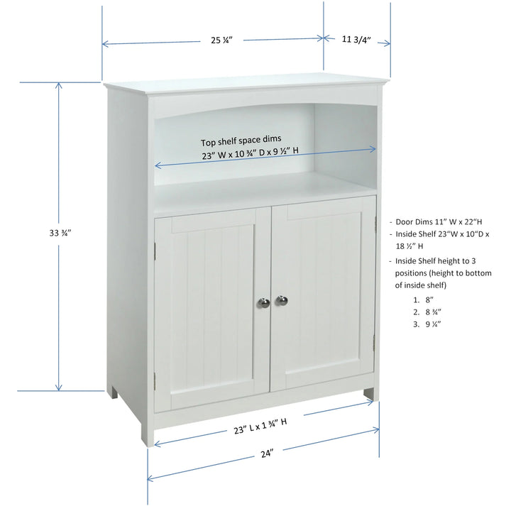 Redmon Double Door Bathroom Floor Cabinet with Open Shelf Storage, White