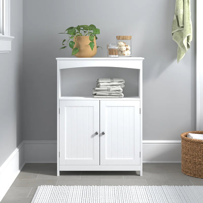 Redmon Double Door Bathroom Floor Cabinet with Open Shelf Storage, (Open Box)