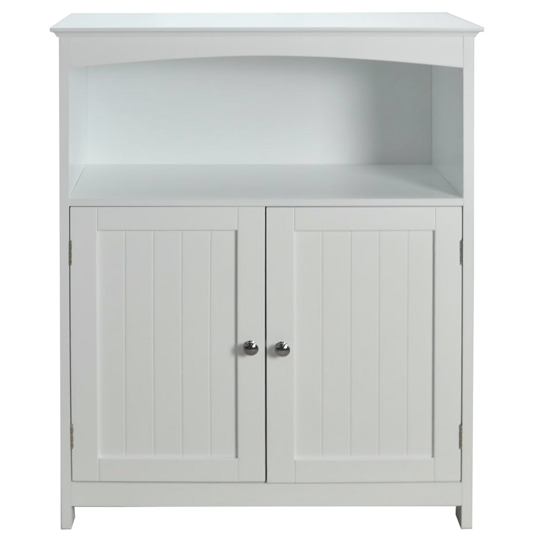Redmon Double Door Bathroom Floor Cabinet with Open Shelf Storage, White