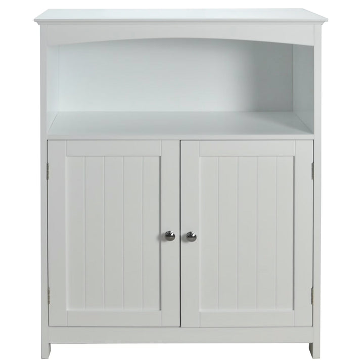 Redmon Double Door Bathroom Floor Cabinet with Open Shelf Storage, White