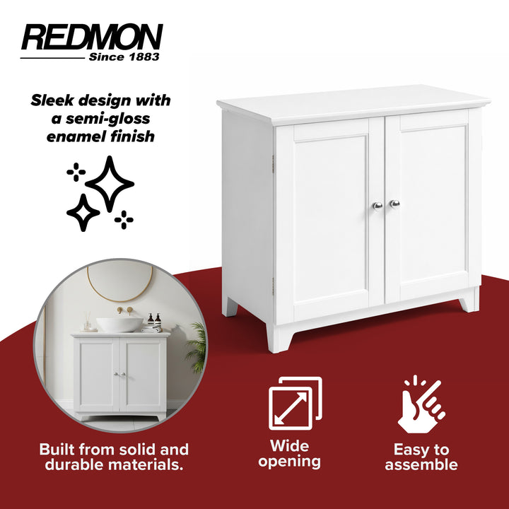 Redmon Shaker Style Double Door Storage Cabinet, Modern Wooden Furniture, White