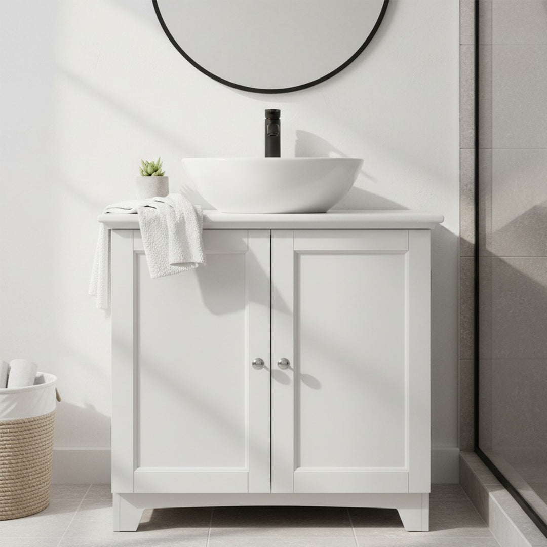 Redmon Shaker Style Double Door Storage Cabinet, Modern Wooden Furniture, White