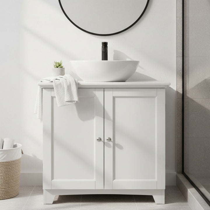 Redmon Shaker Style Double Door Storage Cabinet, Modern Wooden Furniture, White