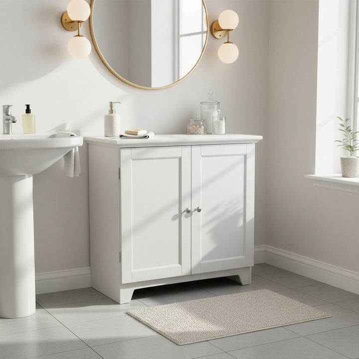 Redmon Shaker Style Double Door Storage Cabinet, Modern Wooden Furniture, White