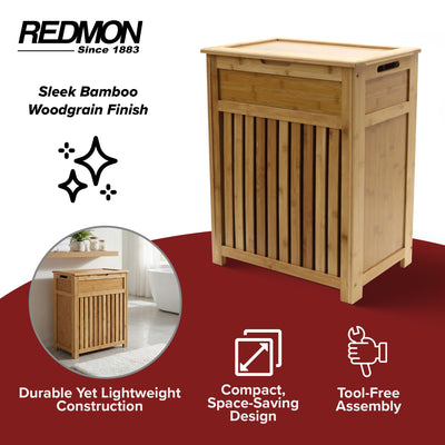 Redmon Bamboo Top Load Clothes Hamper, Full Sizew/Hinged Lid&Handles (For Parts)