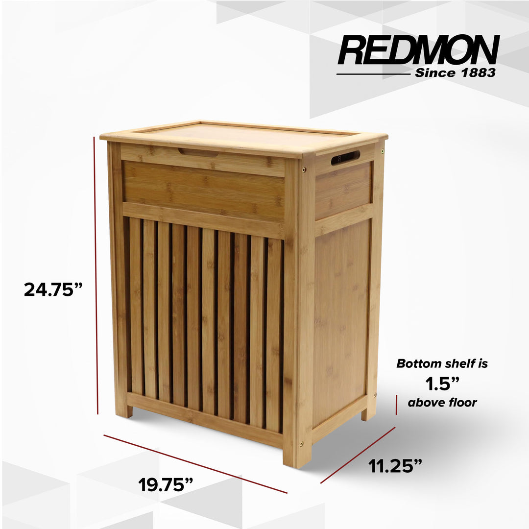 Redmon Bamboo Top Load Clothes Hamper w/Hinged Lid & Handles (Open Box)