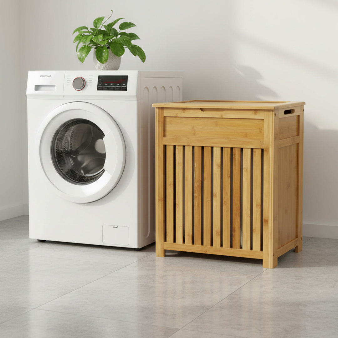 Redmon Bamboo Top Load Clothes Hamper, Full Size with Hinged Lid and Handles