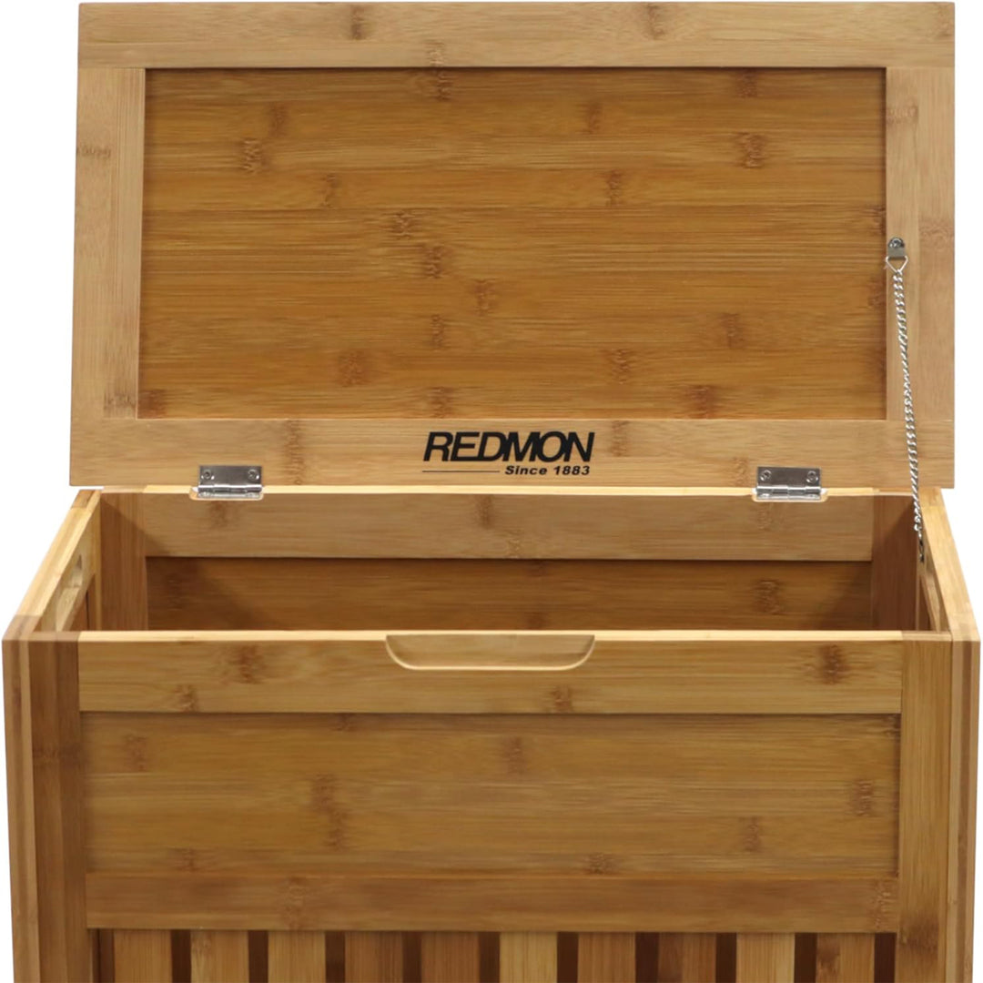 Redmon Bamboo Top Load Clothes Hamper, Full Size with Hinged Lid and Handles