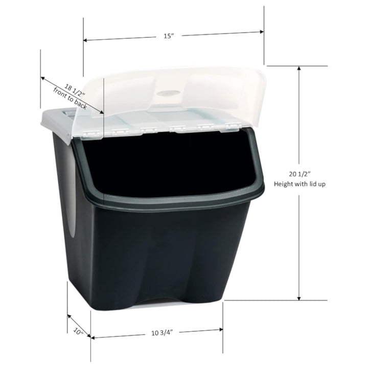 Redmon 10 Gallon Stackable Shutter Bin with Flip Lid Plastic Storage, Black