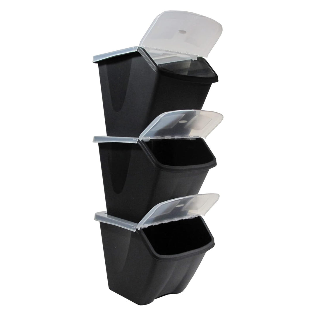 Redmon 10 Gallon Stackable Shutter Bin with Flip Lid Plastic Storage, Black