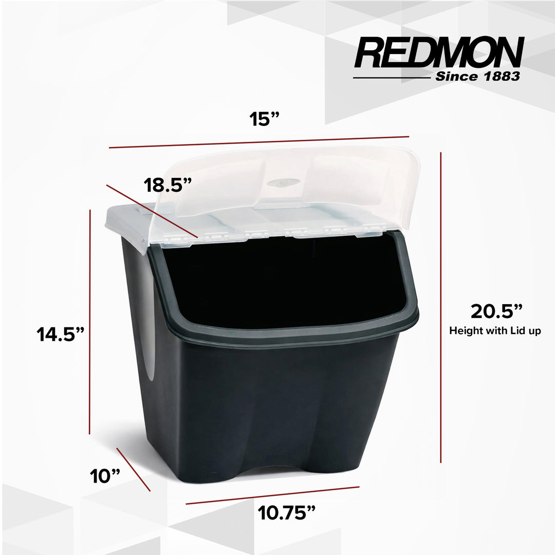 Redmon 10 Gallon Stackable Shutter Bin with Flip Lid Plastic Storage, Black