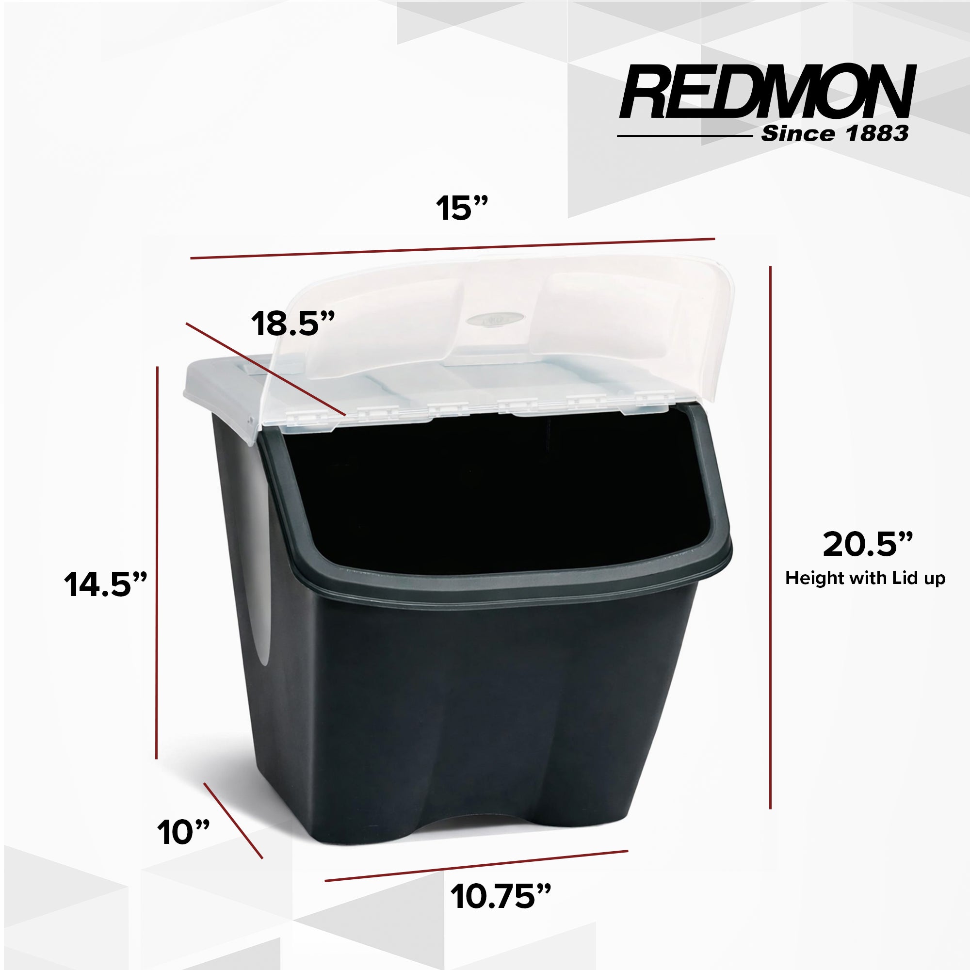 Redmon 10 Gal Stackable Shutter Bin with Flip Lid Plastic Storage, Black (Used)