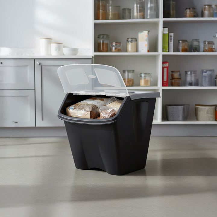 Redmon 10 Gallon Stackable Shutter Bin with Flip Lid Plastic Storage, Black