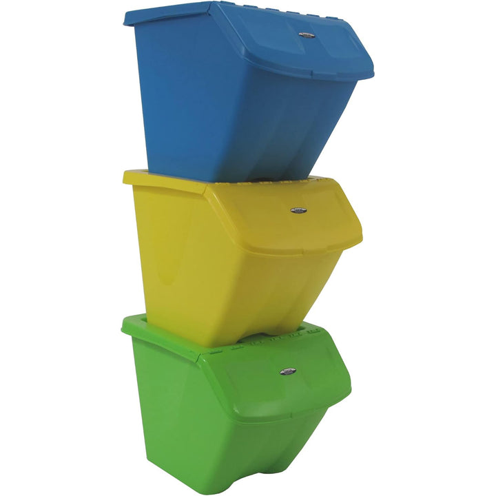 Redmon 10-Gal Stackable Shutter Bins, 3-Piece Recycling Storage Set, Multi-Color