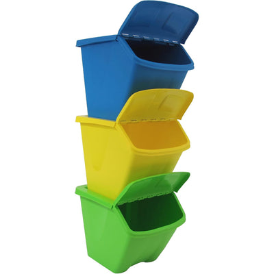 Redmon 10-Gal Stackable Shutter Bins, 3-Piece Recycling Storage Set, Multi-Color - VMInnovations